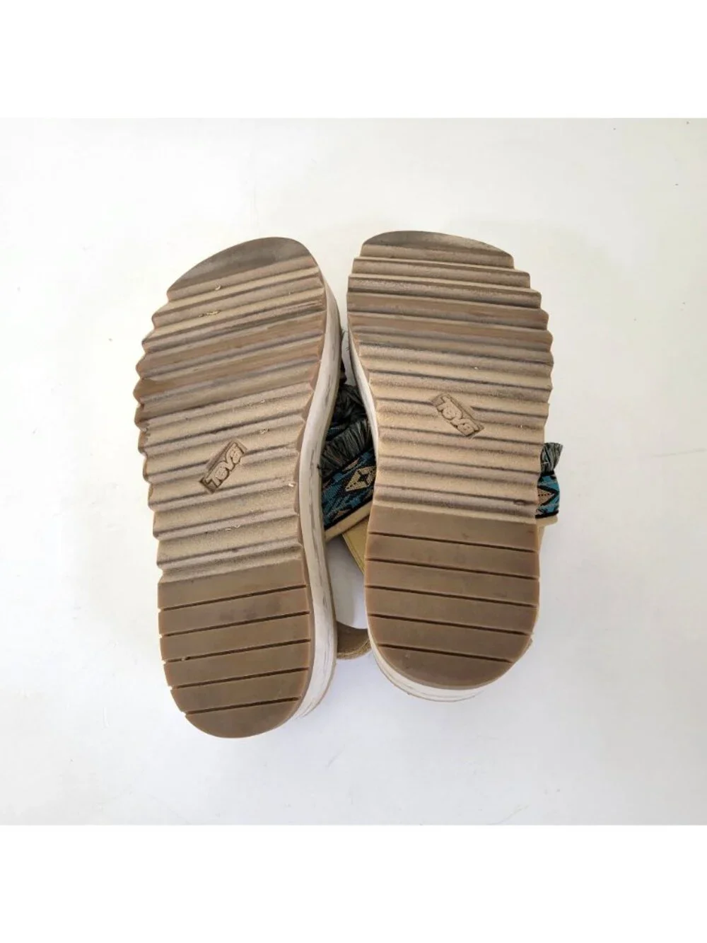 Teva Women's Fringe Platform Sandals With Aztec Print Straps & Wedge Sole Beige - Picture 4 of 9